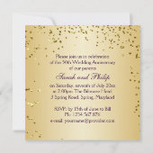 紫の背景に金色のバラと紙吹雪、50周年記念 招待状 (裏面)