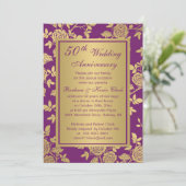 紫の背景に金色のバラ 50周年記念 招待状 (スタンド正面)