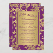 紫の背景に金色のバラ 50周年記念 招待状 (正面/裏面)