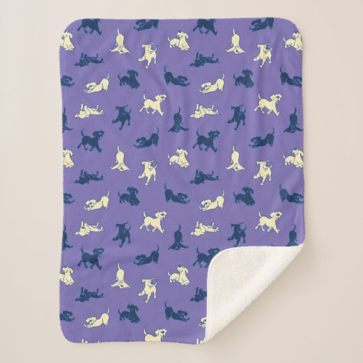 紫の背景に黄色と黒のラボパピー シェルパブランケット (正面)
