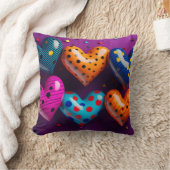 紫の背景に6つの3Dハート クッション (ブランケット)