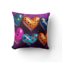 紫の背景に6つの3Dハート