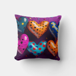 紫の背景に6つの3Dハート クッション