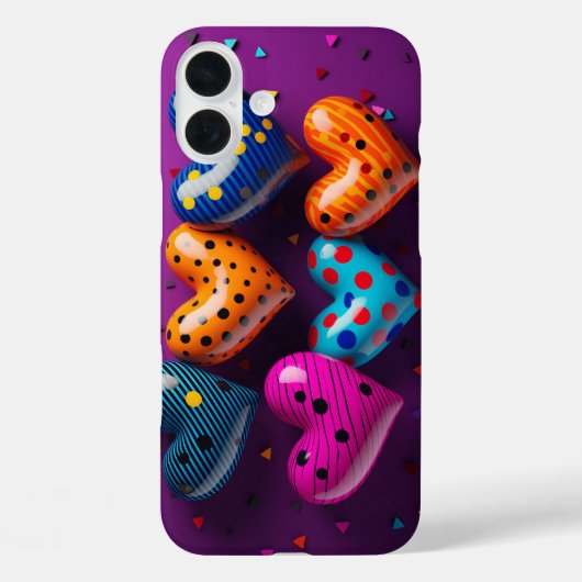 紫の背景に6つの3Dハート Case-Mate iPhoneケース (裏面)