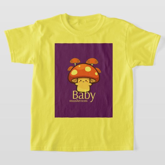 紫の背景のかわいいキャラクターきのこ Tシャツ (レイダウン)