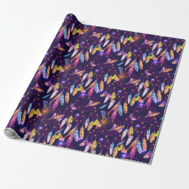 紫の背景のカラフルなドリームキャッチャー ラッピングペーパー