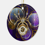 紫の背景のスチームパンクのクモ セラミックオーナメント (左)
