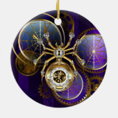 紫の背景のスチームパンクのクモ セラミックオーナメント (裏面)