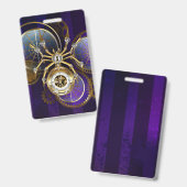 紫の背景のスチームパンクのクモ バッジ (正面＆裏面)