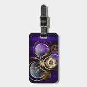 紫の背景のスチームパンクのクモ ラゲッジタグ (正面縦)