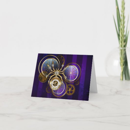 紫の背景のスチームパンクのクモ 招待状 (正面)