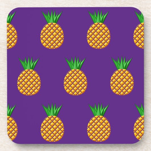 紫の背景のパイナップルパターン コースター (正面)