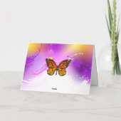 紫の背景のモナーク蝶 サンキューカード (裏面)