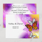 紫の背景のモナーク蝶 招待状 (正面/裏面)