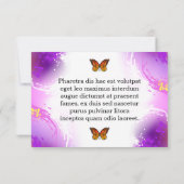 紫の背景のモナーク蝶 招待状 (裏面)