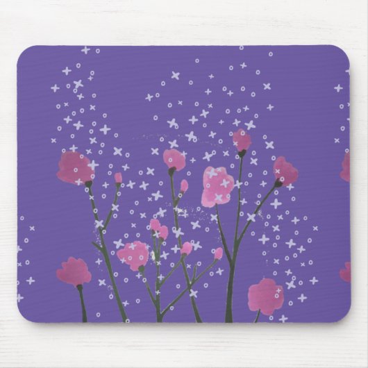 紫の背景を持つピンクの花 マウスパッド (正面)