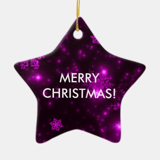 紫の背景を持つ雪片 セラミックオーナメント (正面)