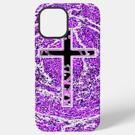 紫の背景を持つ黒とピンクの十字 iPhoneケース (裏面)
