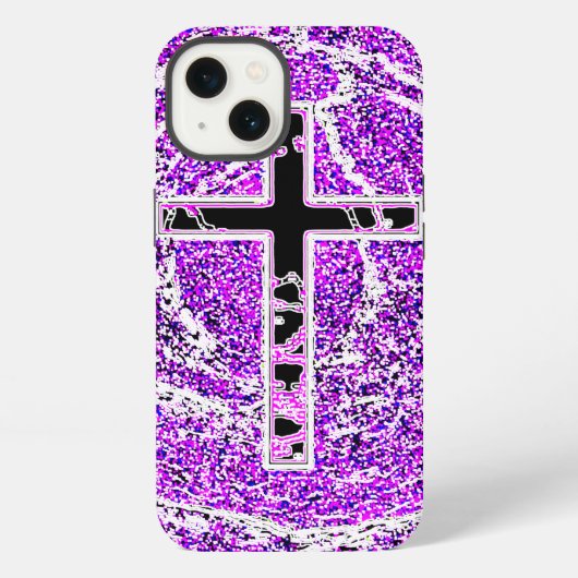 紫の背景を持つ黒とピンクの十字 iPhoneケース (裏面)