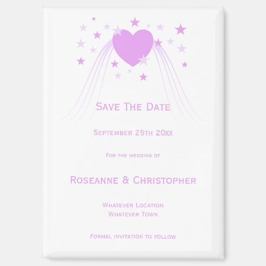 紫の色のハートデザイン結婚式の日付を保存 マグネット (正面)