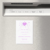 紫の色のハートデザイン結婚式の日付を保存 マグネット (インサイチュ (食洗機))