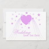 紫の色のハート結婚デザイン セーブザデート (正面)