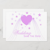 紫の色のハート結婚デザイン セーブザデート (正面/裏面)