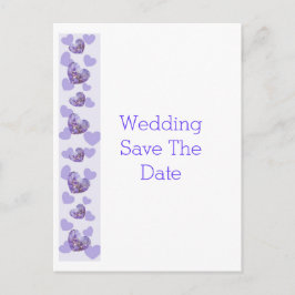 紫の色のフローラハート結婚式の日付を保存 案内ポストカード