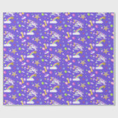 紫の色の最初の誕生日ユニコーンパターン ラッピングペーパー (フラット)