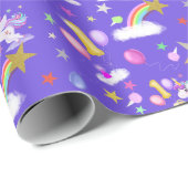 紫の色の最初の誕生日ユニコーンパターン ラッピングペーパー (ロールコーナー)