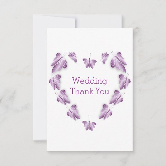 紫の色の蝶デザイン結婚ズ サンキューカード (正面)