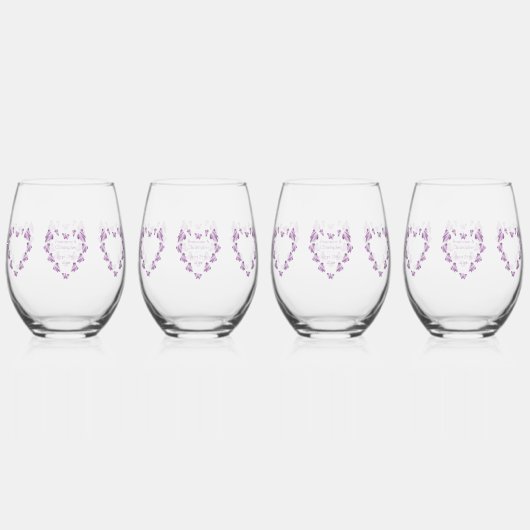 紫の色の蝶デザイン結婚ズ ステムなしワイングラス (裏面)