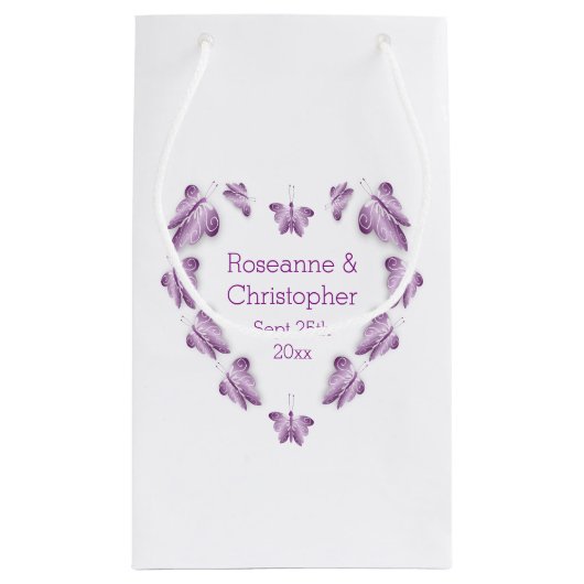 紫の色の蝶デザイン結婚ズ スモールペーパーバッグ (裏面)