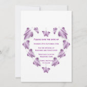 紫の色の蝶デザイン結婚ズ セーブザデート (裏面)