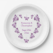 紫の色の蝶デザイン結婚ズ ペーパープレート (正面)