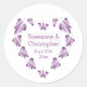紫の色の蝶デザイン結婚ズ ラウンドシール (正面)