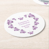 紫の色の蝶デザイン結婚ズ ラウンドペーパーコースター (アングル)
