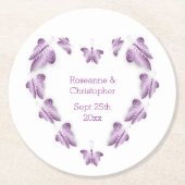 紫の色の蝶デザイン結婚ズ ラウンドペーパーコースター (正面)