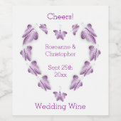 紫の色の蝶デザイン結婚ズ ワインラベル (シングルラベル)