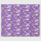 紫の色の誕生日ユニコーンパターン ラッピングペーパー (フラット)
