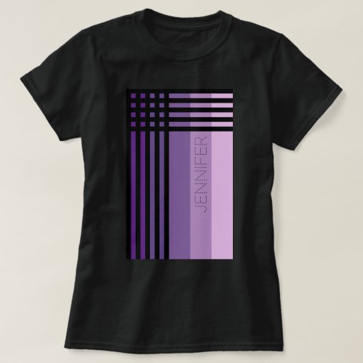 紫の色合いと黒のストライプカスタマイズ名 Tシャツ (デザイン正面)