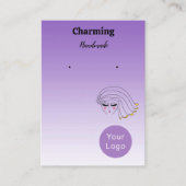 紫の色、女の子かわいらし顔イヤリングカード 名刺 (正面)