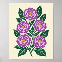 紫の芍薬の花の植物画