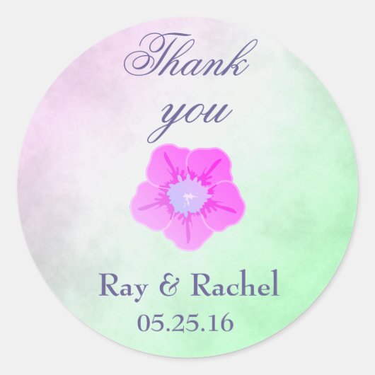 紫の花かわいらしありがとう ラウンドシール (正面)
