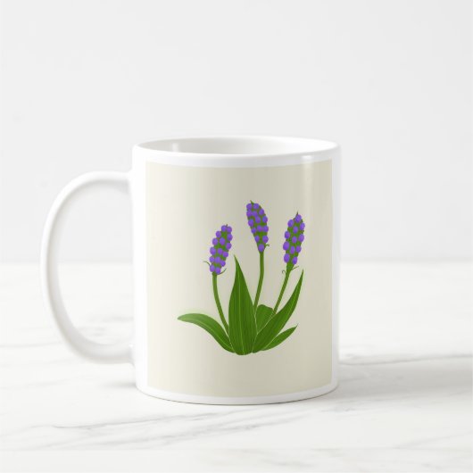 紫の花が描かれたホワイトのコーヒーマグ コーヒーマグカップ (左)