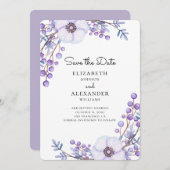 紫の花が記念日をお知らせ。植物のウェディング 招待状 (正面/裏面)