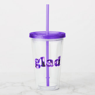 紫の花で綴られたGlad アクリルタンブラー