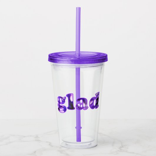 紫の花で綴られたGlad アクリルタンブラー (正面)