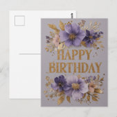 紫の花とキラキラでお誕生日おめでとう ポストカード (正面/裏面)