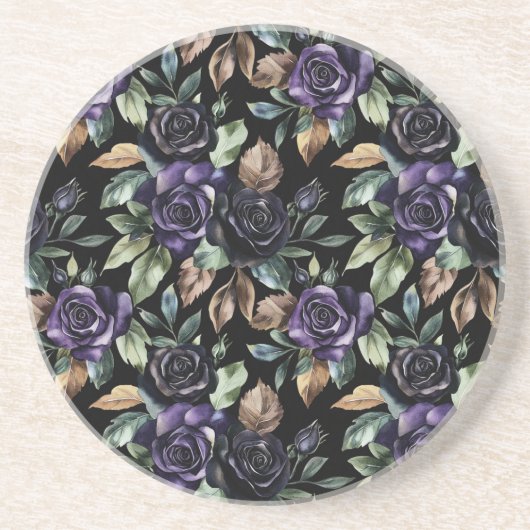 紫の花とブロンズの葉 コースター (正面)